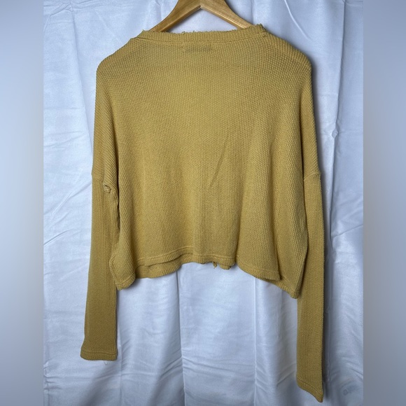 Urban Outfitters Out From Under Yellow Waffle Cropped V-Neck Button Up - Picture 3 of 5